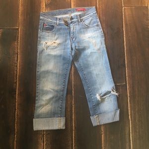 Denim rolled up capris