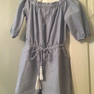 Searsucker off the shoulder Romper