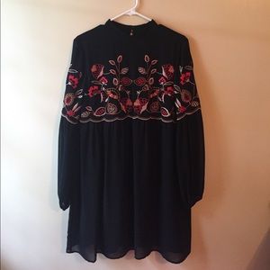 Zara mock neck floral little black dress