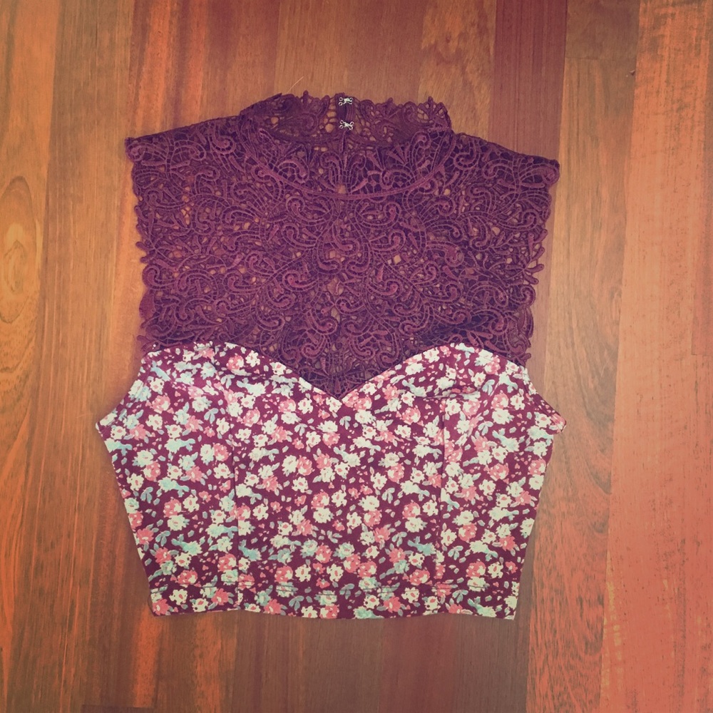 Urban outfitters floral lace crop top