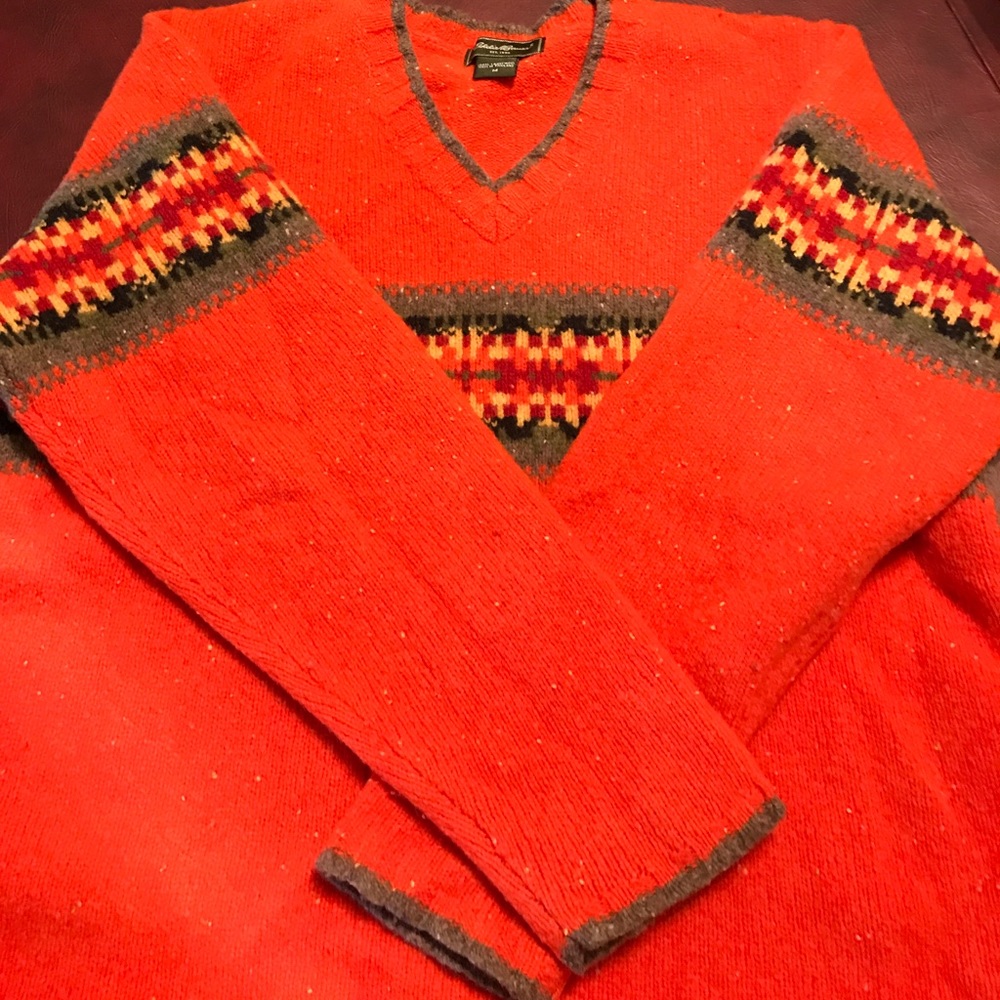 Eddie Bauer lambs wool pumpkin orange sweater
