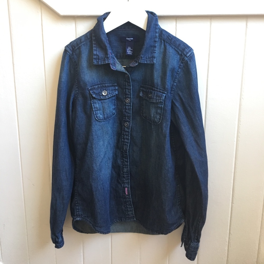 Gap Girls Dark Indigo Chambray BF Top