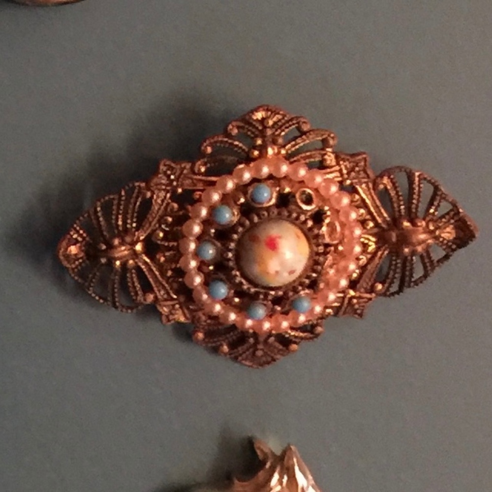 Bronzed and Beaded Deco Brooch
