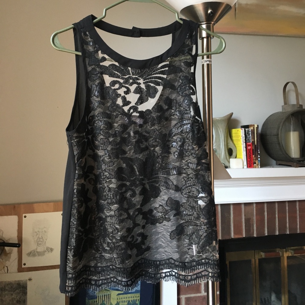 ASTR black lace sheer blouse w open back detail