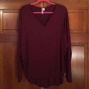 Berry Knit Criss Cross Front Long Sleeve