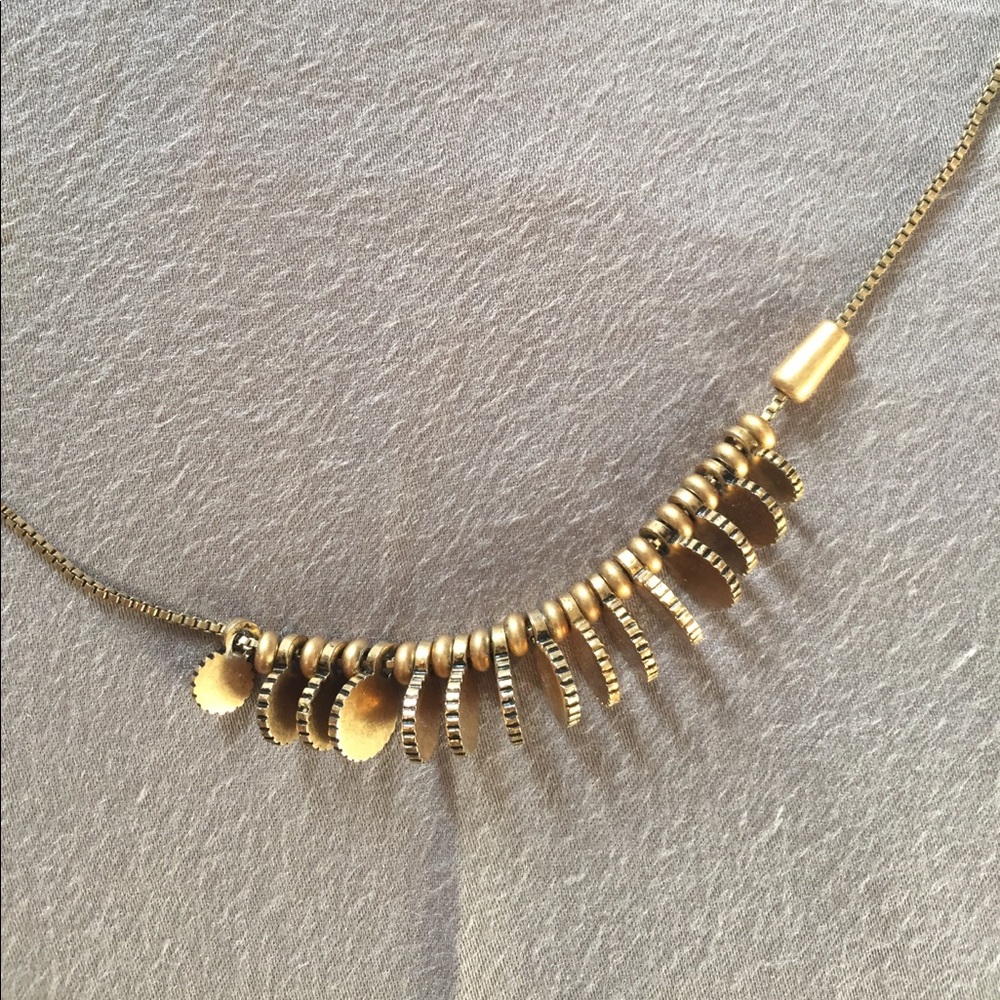 Long coin motif necklace.