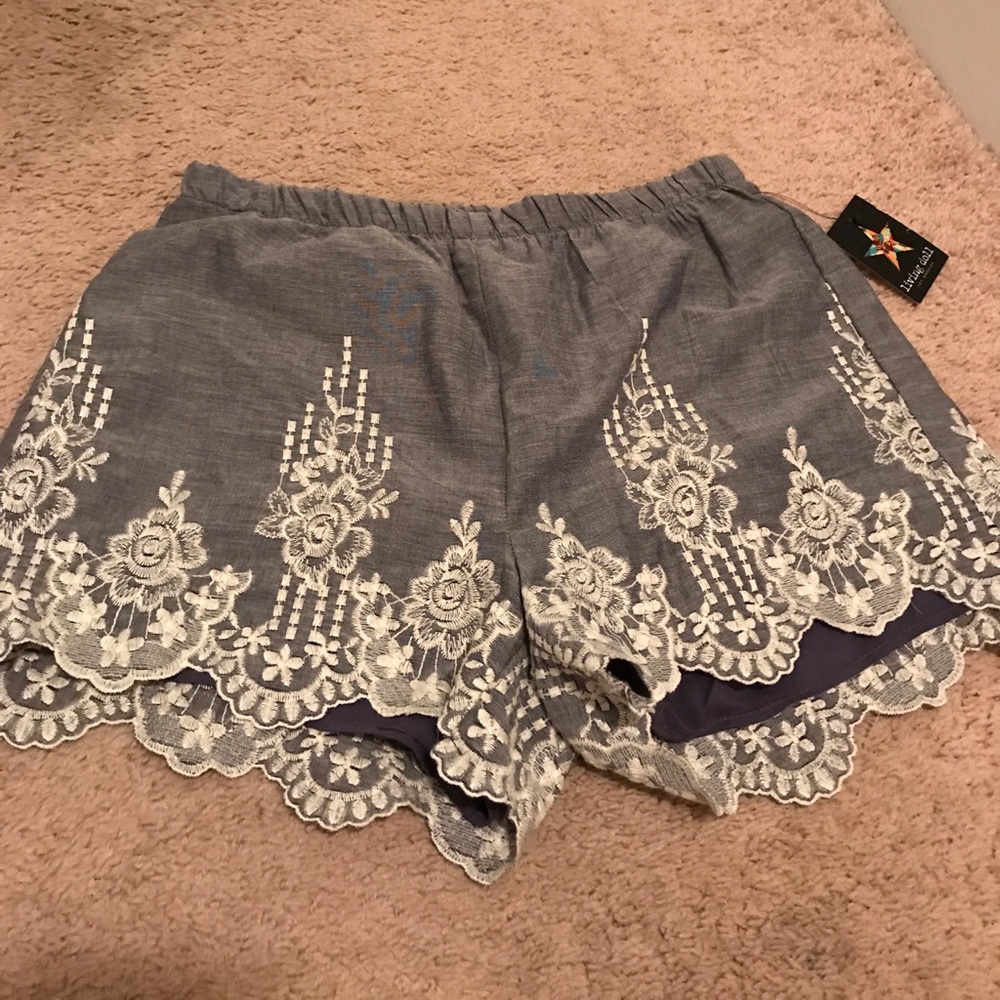 Chambray Embroidered Soft Shorts