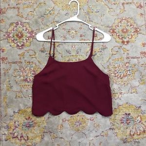 Adorable burgundy scallop-edged LA hearts croptop