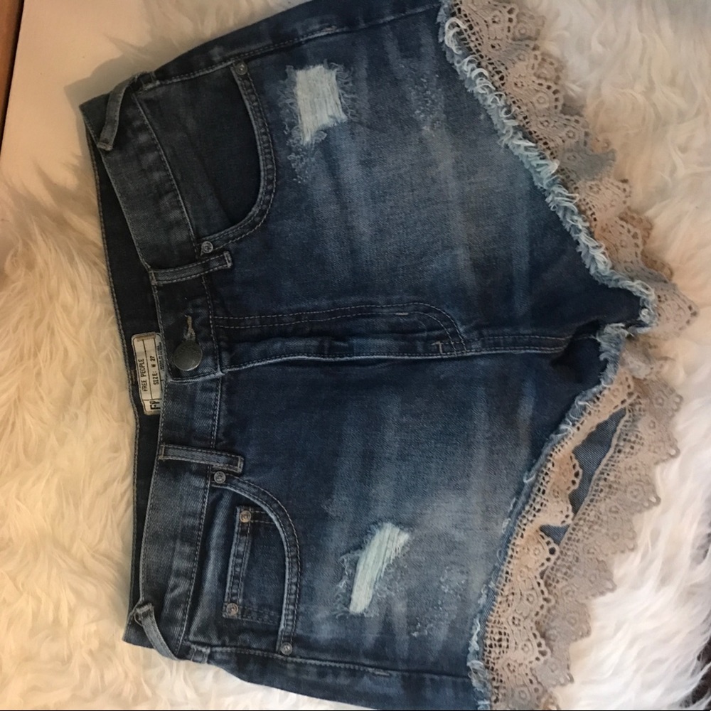 Free People high waisted denim and crochet shorts