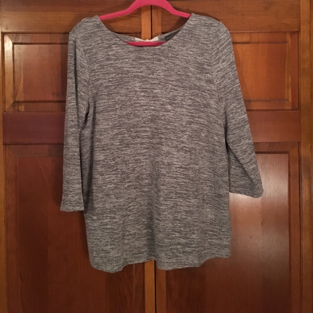 Grey Knit Long Sleeve Top with Ribbon Tie Back