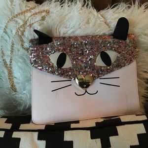 Betsey Johnson pink sequined cat bag