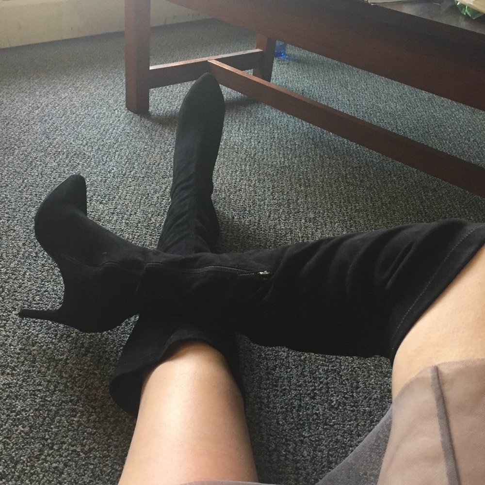 Over the knee high black boots with heel