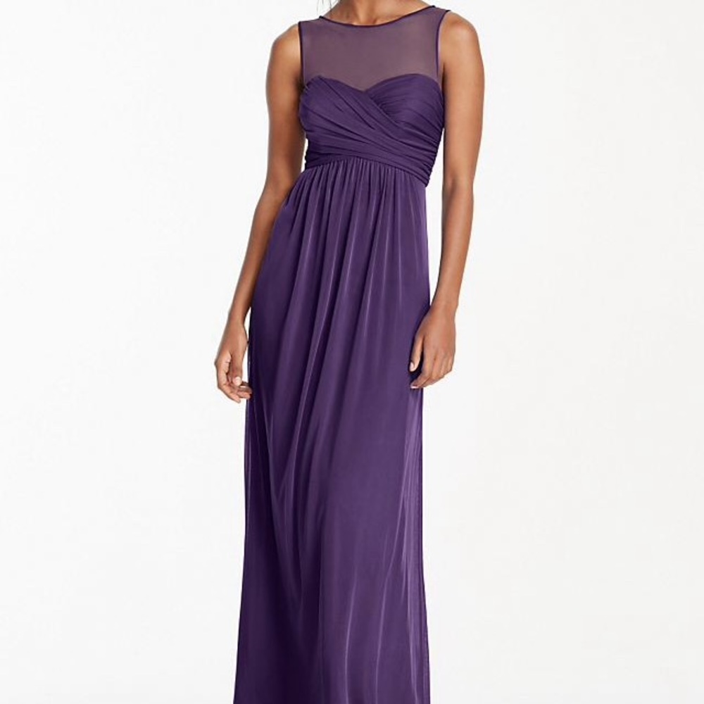 David's Bridal Long Mesh Illusion Neckline Dress
