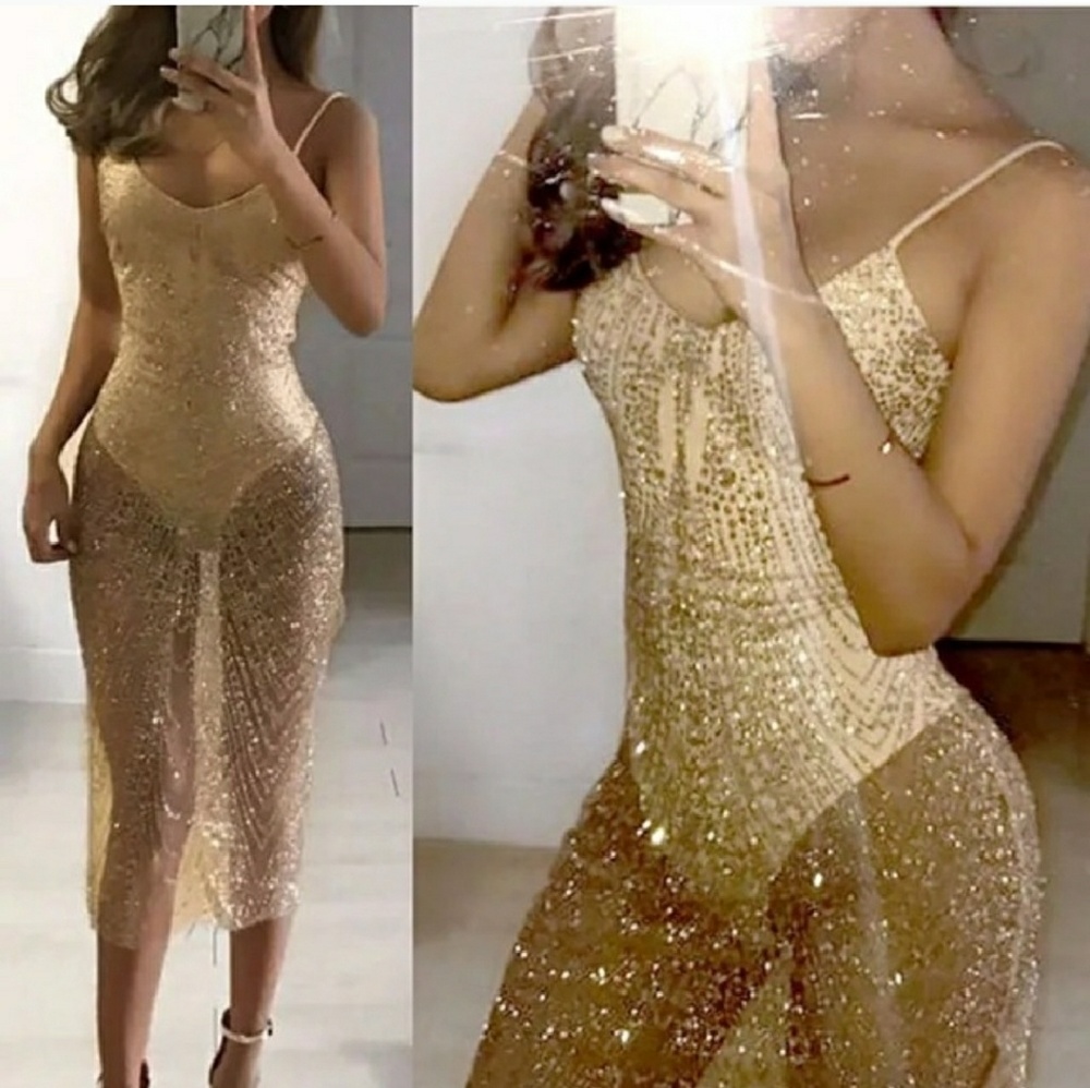 Gold glitter/ sparkle bodycon dress