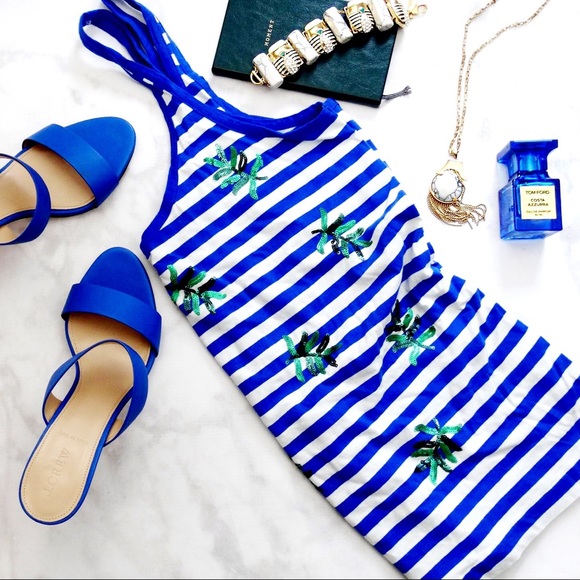 J. Crew Tops - J. Crew Cobalt Striped Sequin Palm Tank
