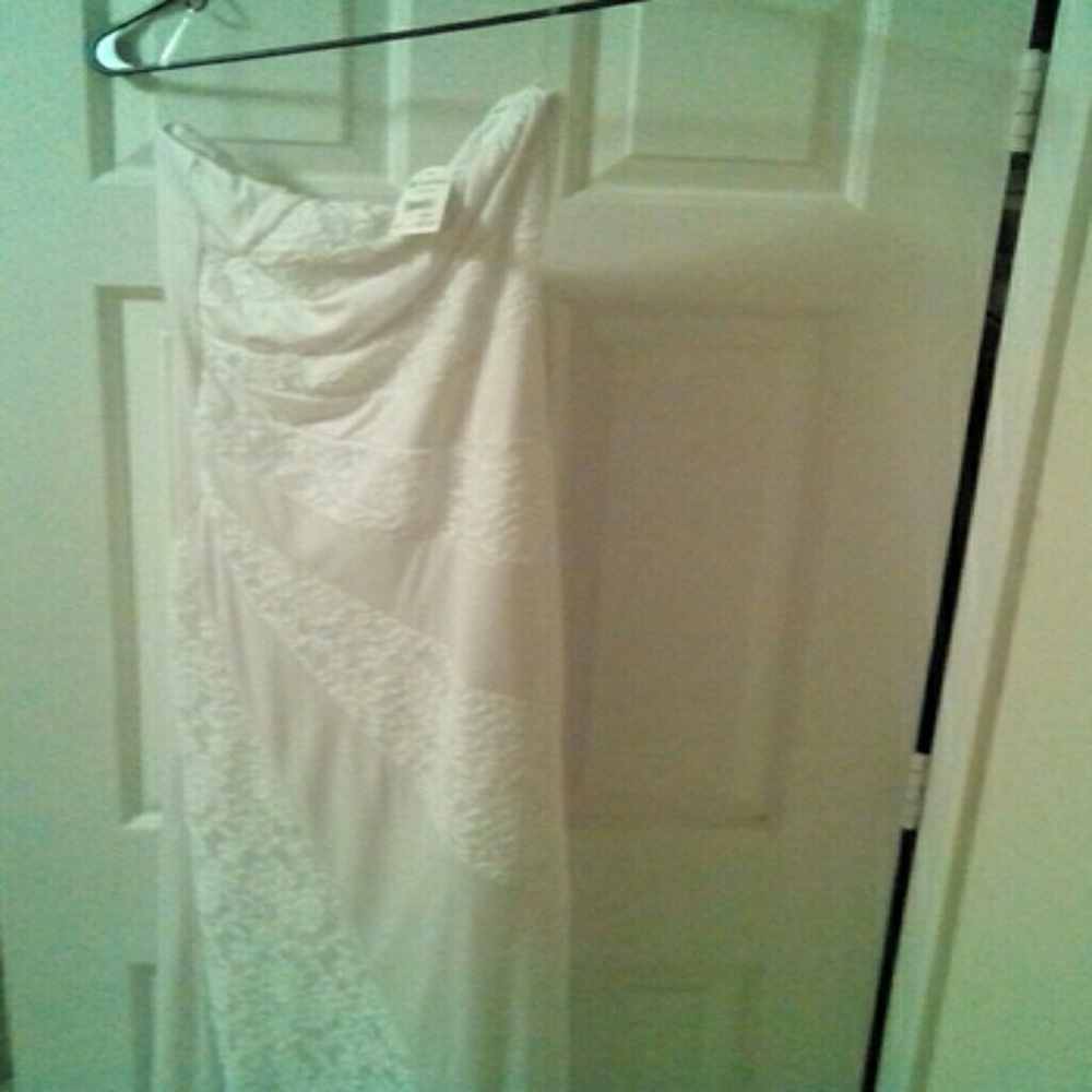 White, strapless,  floral designed dress