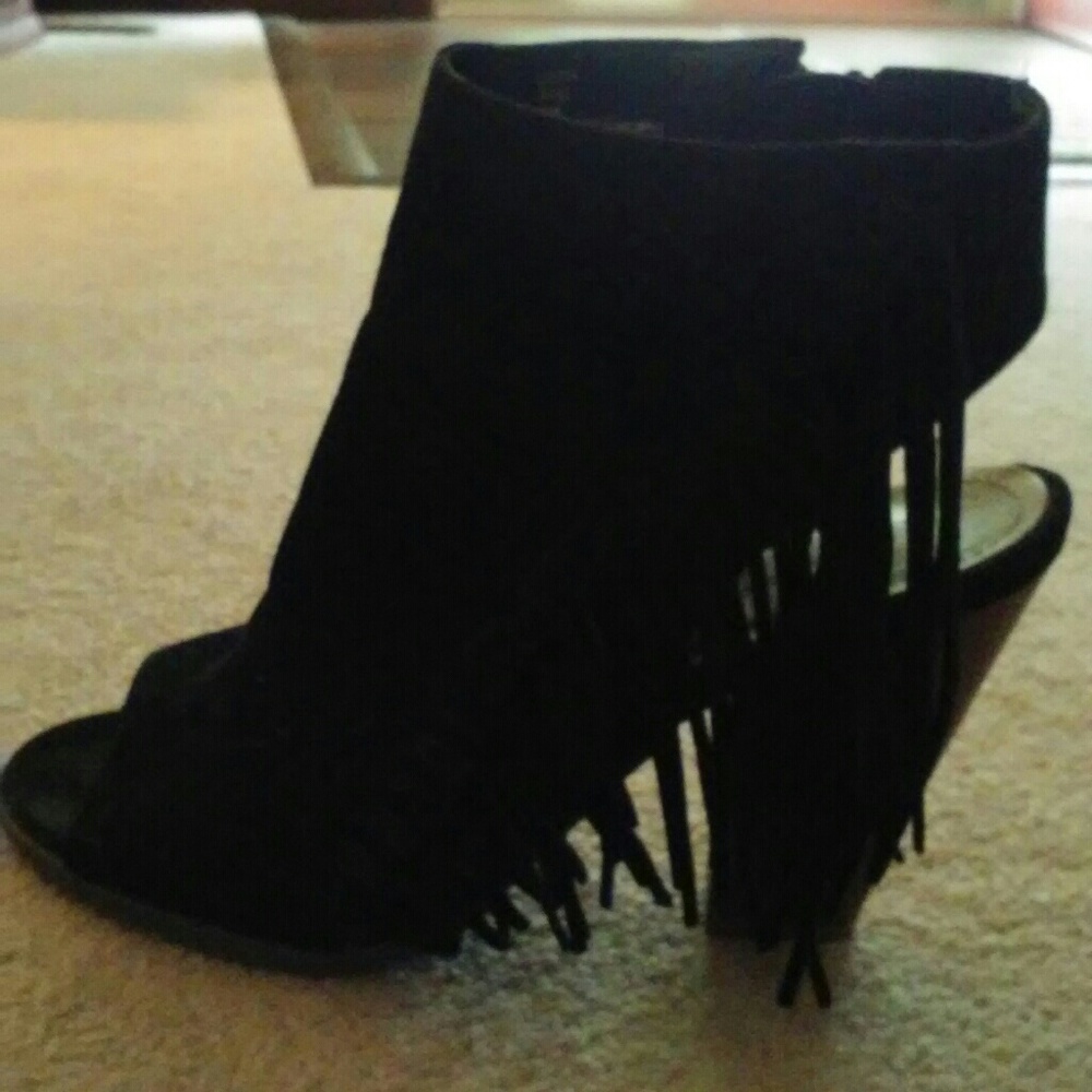 Black peep toe open back booties