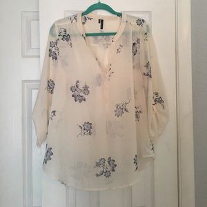 Creme blouse with blue flowers