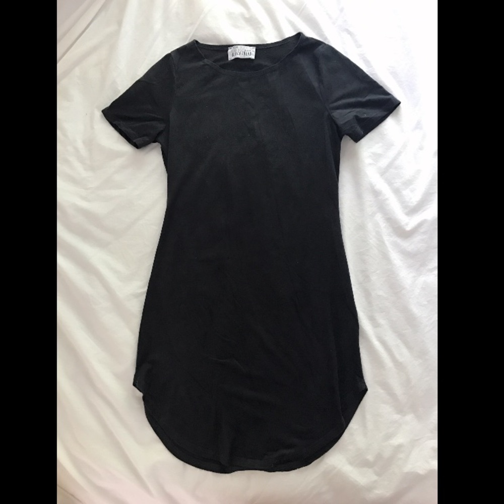 Black bead faux suede shirt dress