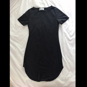 Black bead faux suede shirt dress