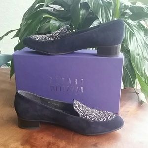 Stuart Weitzman Embellished Navy Suede Loafers