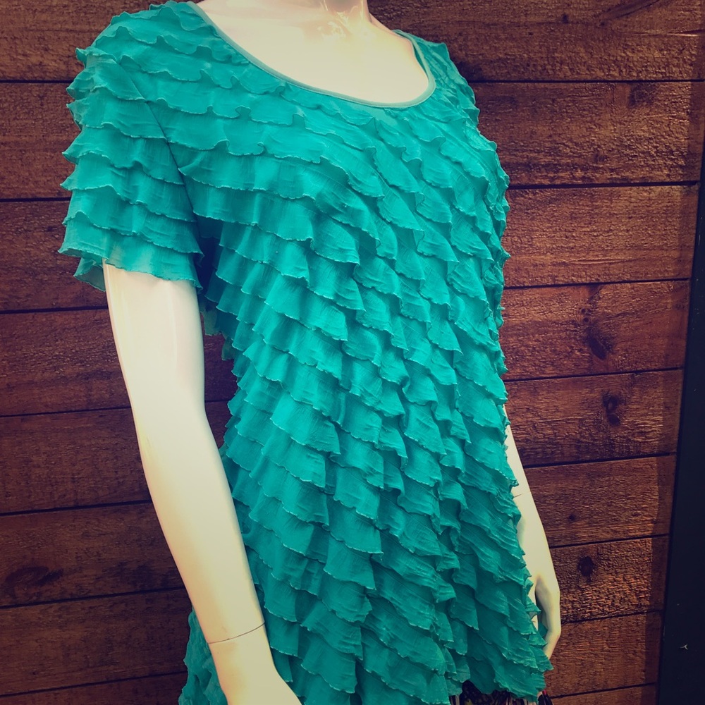 ELEMENTZ Teal Ruffled Top XL