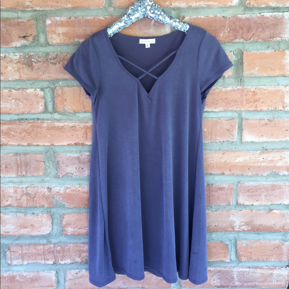 Socialite crisscross purple t-shirt dress