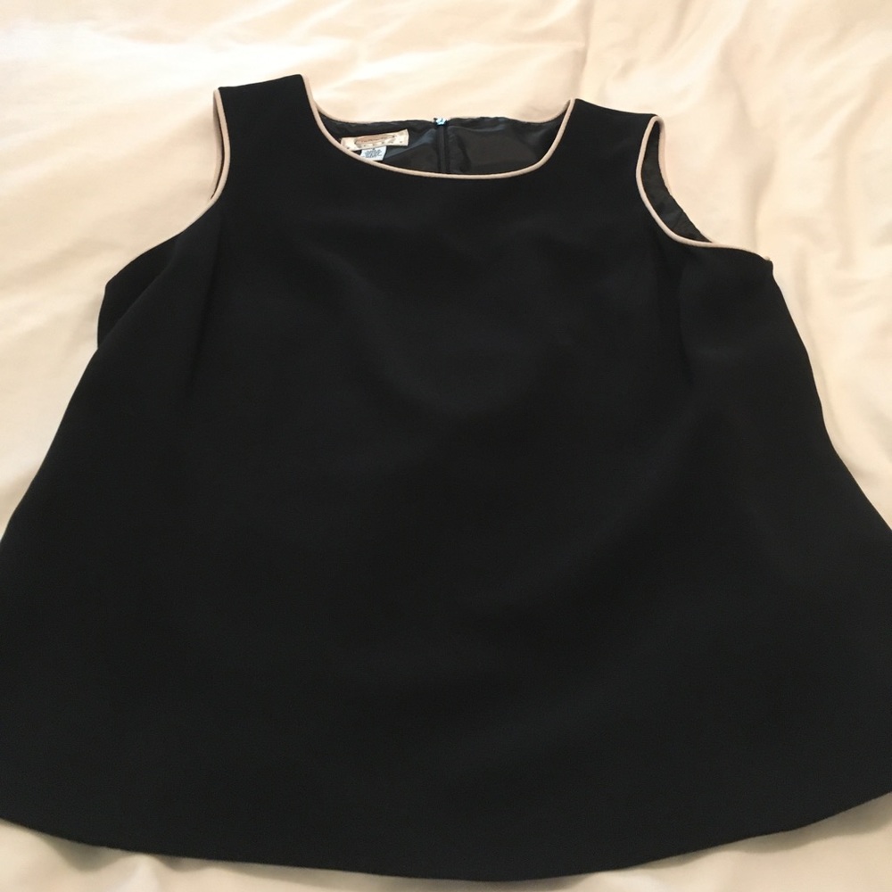 SOLD—-Talbots black lined shell with white piping