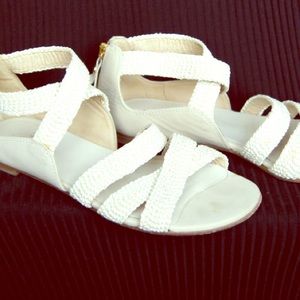 💯 Stuart Weitzman Ivory Zip Woven Flat Sandles
