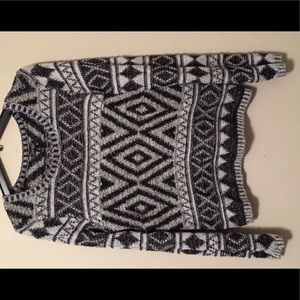 LUCKY BRAND Black White Aztec Woven Sweater M