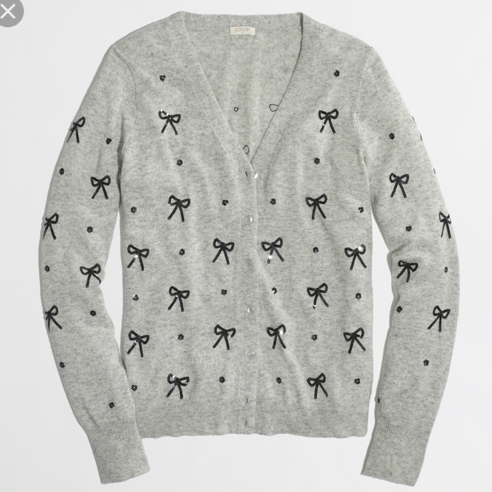 Factory sequin bow cardigan