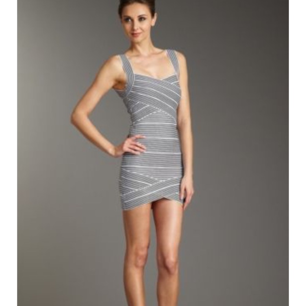 Black and White Striped Bodycon Dress Back Opening