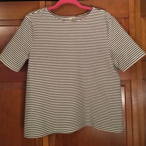Boxy White and Black Striped Short Sleeve LOFT top