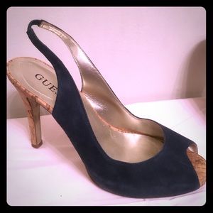 Navy suede Guess sling back size 7