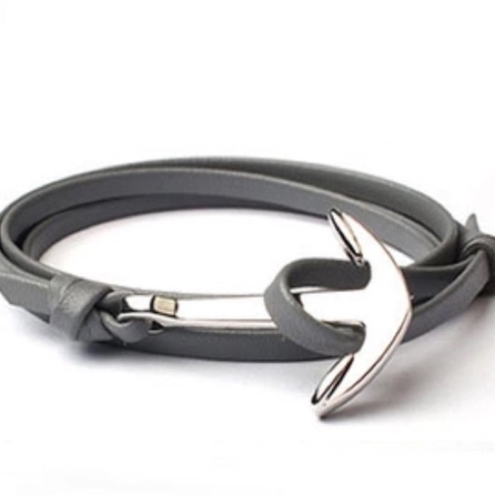 ⚓️ Gray Vegan Leather Wrap Anchor Bracelet