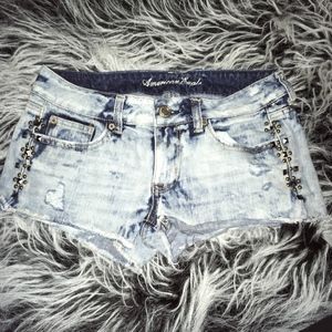 AE Acid Washed Studded Distressed Booty Shorts