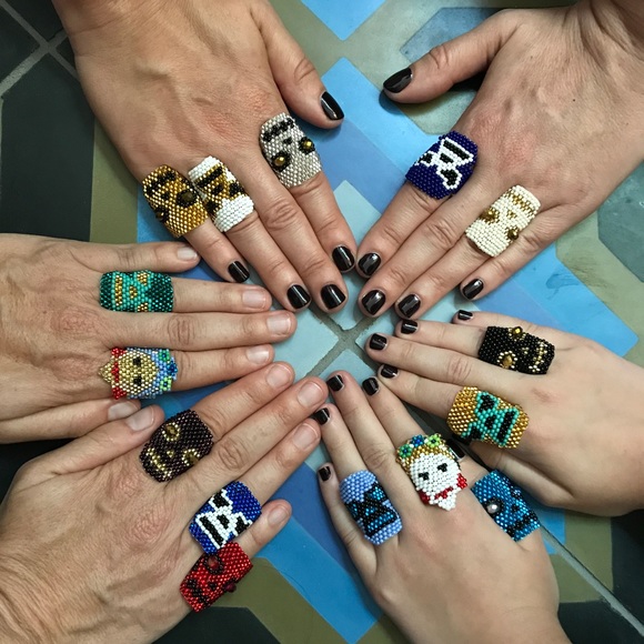 Luche Libre Fighter Masked Beaded Mexican Ring - Picture 4 of 6