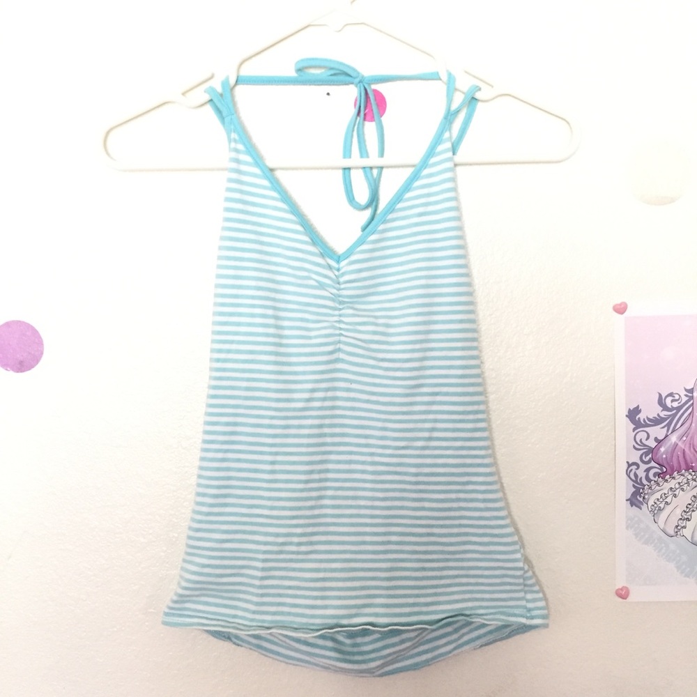 Blue and White Striped Neck Tank