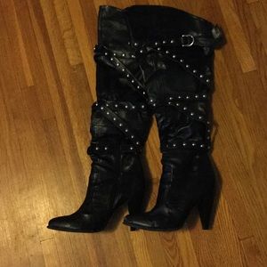 Over the knee black studded boots