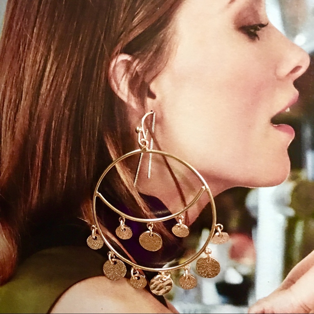 New ROSE Gold Hoop Dangle Earrings on Wire Hook