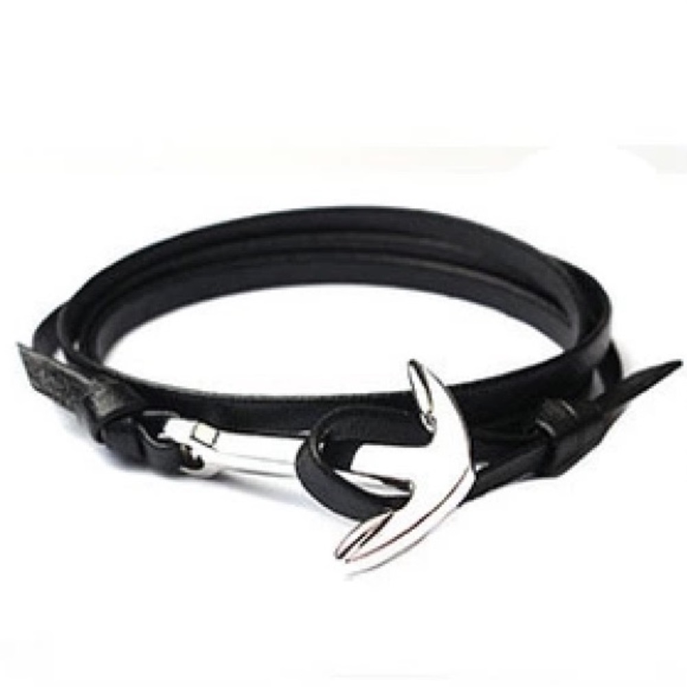 ⚓️ Black Vegan Leather Anchor Wrap Bracelet