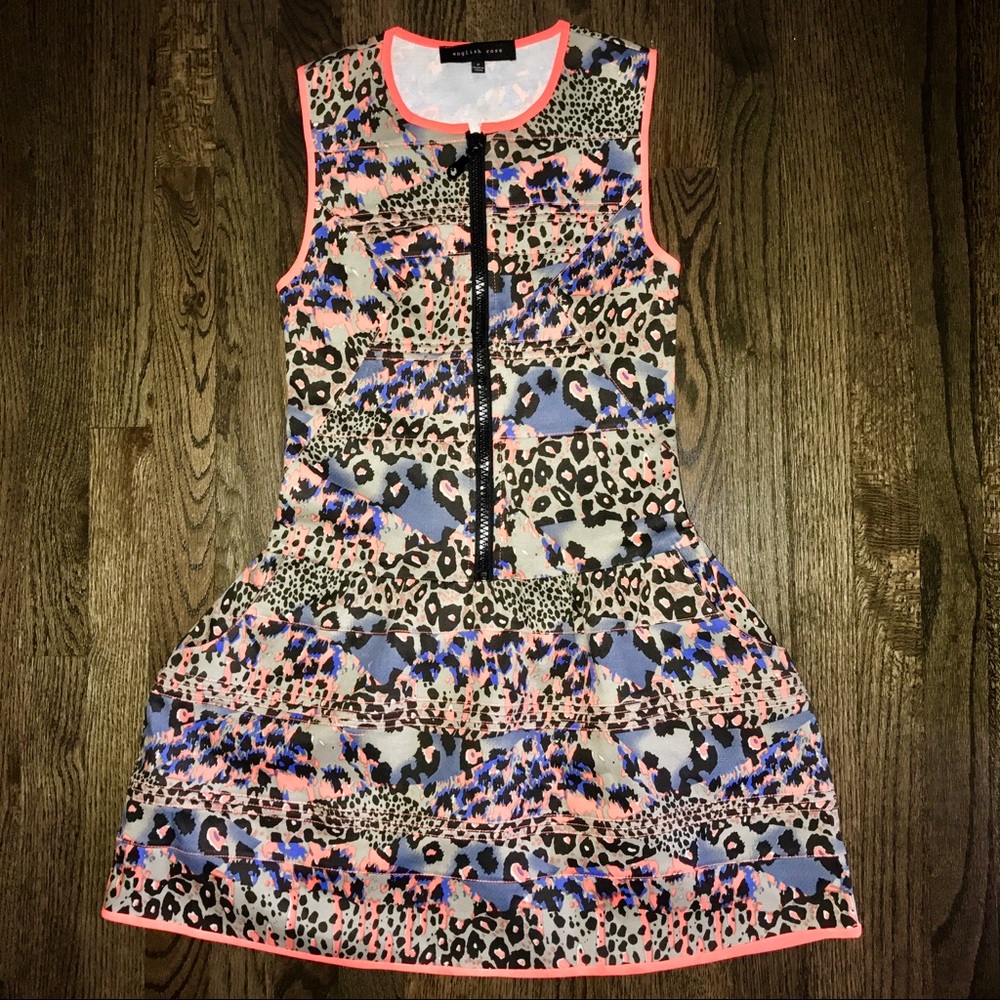 Neon leopard print dress with zipper