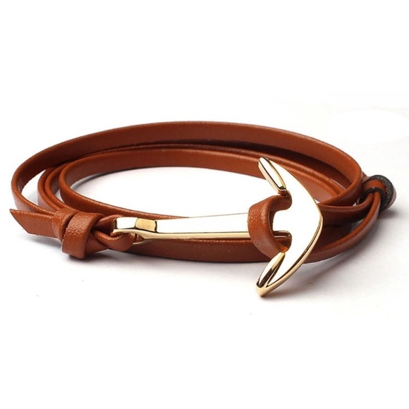 ⚓️ Caramel Brown VeganLeather Wrap Anchor Bracelet - Picture 1 of 1