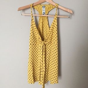 Zara Polka Dot V Neck Mustard Tank Top Blouse