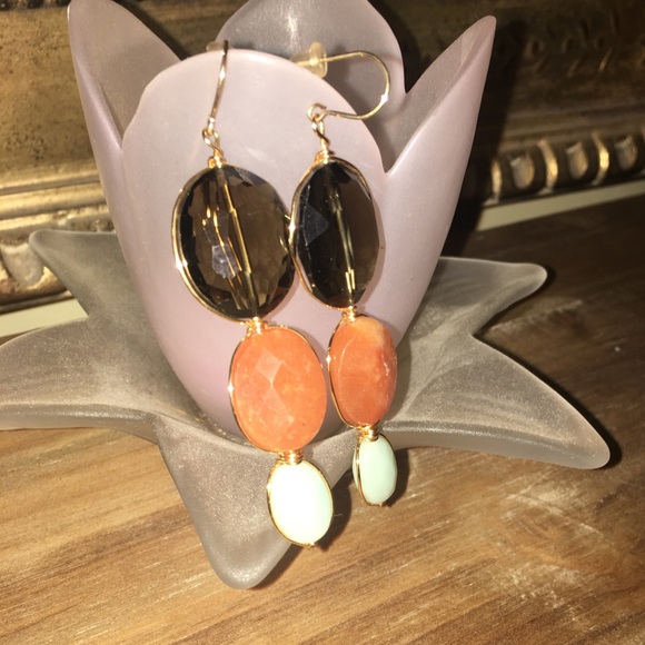 Sarah Briggs 3 Stone wire Drop Earrings- Real gems - Picture 3 of 5