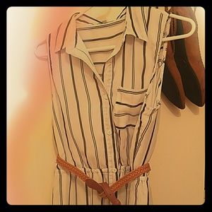 Charlotte Russe White/Navy Striped Sleeveless Dres