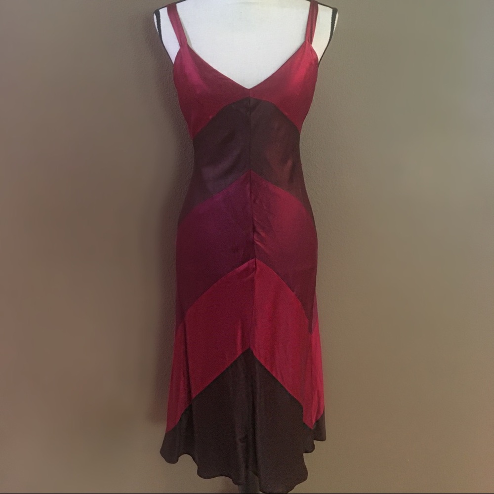 [bcbg] silk shades of red dress