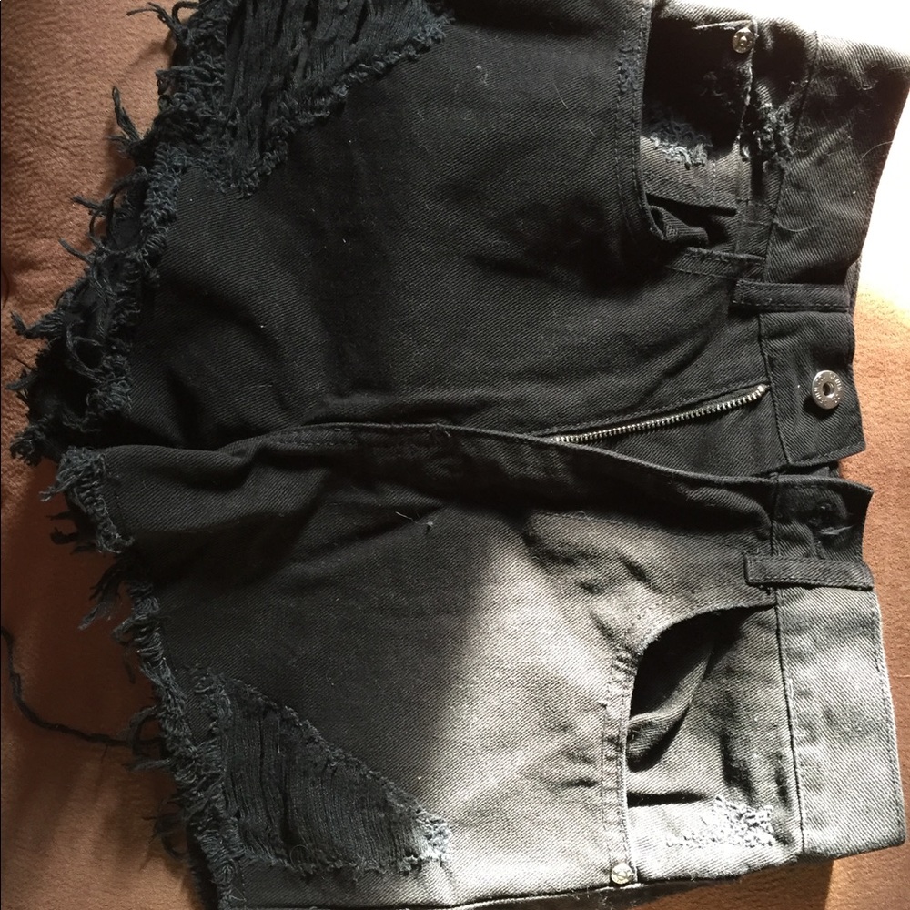 Black denim shorts