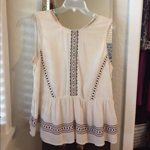 Chloe K Cream Peplum Top w Embroidered Detailing