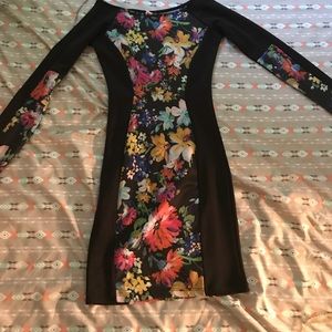 Flower printed black dress